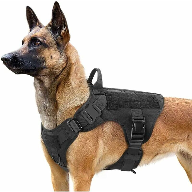 foto del prodotto pettorina tattica per cani m nera, gilet da lavoro militare per cani con anelli a d, pettorina antistress per cani da addestramento militare con clip