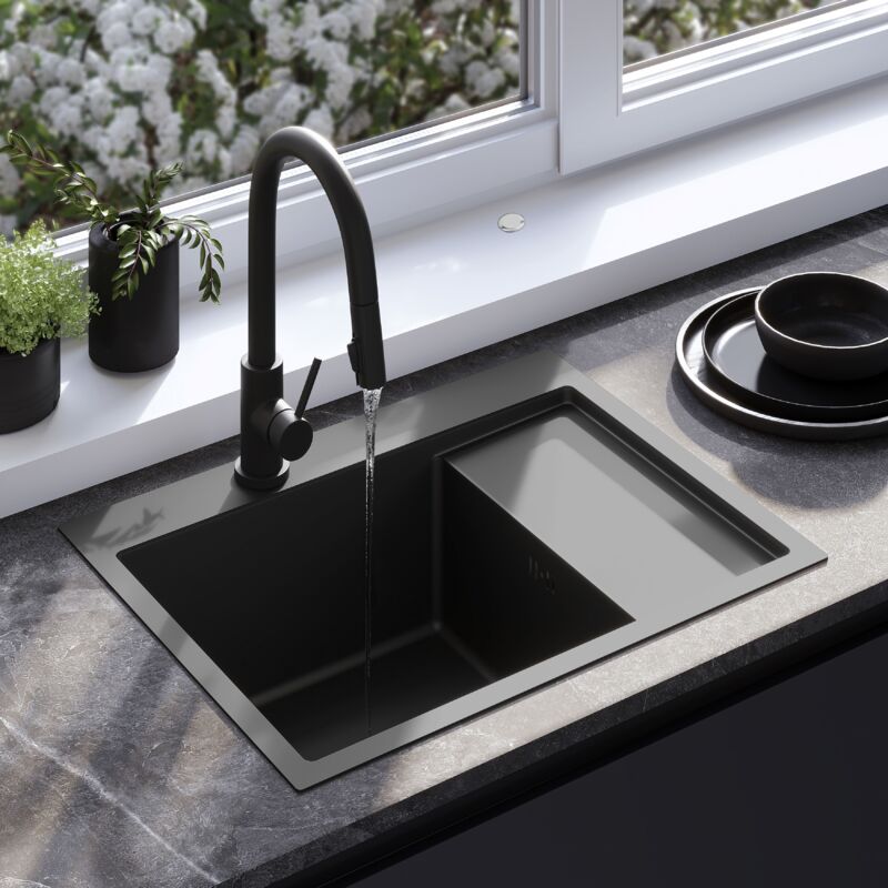 foto del prodotto lavello rea fin black rubinetto da cucina fresh black