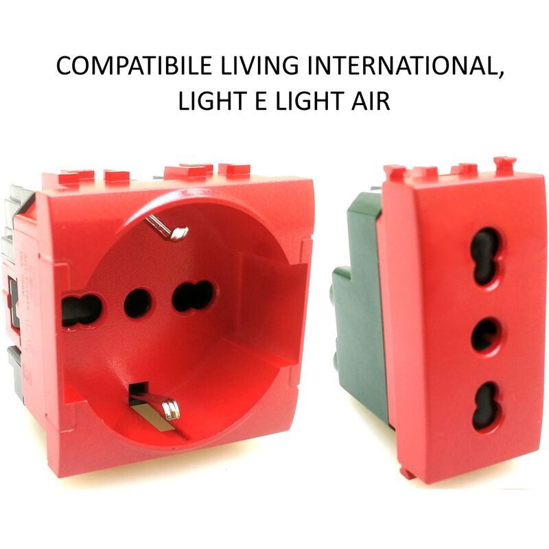 foto del prodotto presa bivalente schuko rosso per ups frutti compatibili btcino living light presa schuko