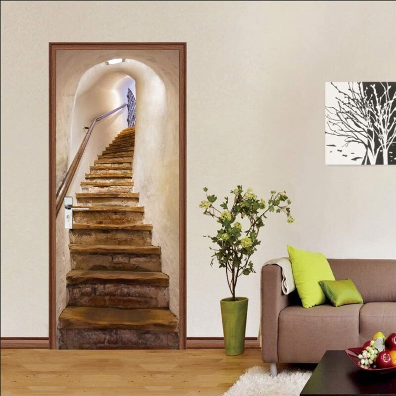 foto del prodotto adesivi per porte, decorazione interna della camera da letto 3d adesivo da parete vintage, scale poster per bagno per bambini adulti 77 200cm rapanda