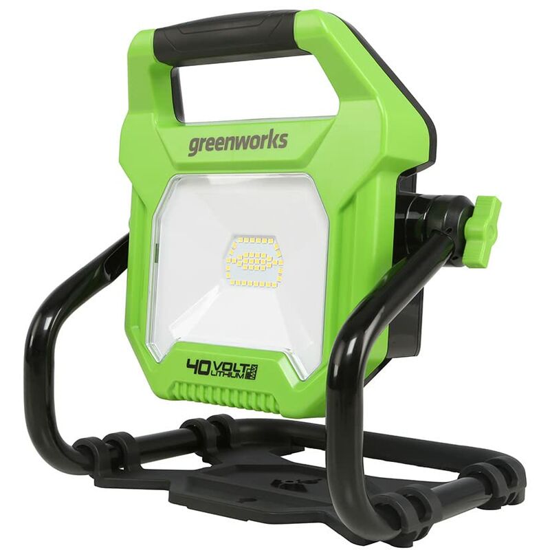 foto del prodotto greenworks g40wl faretto da cantiere ibrido ac dc e batteria, luce da lavoro con gancio, cavo di alimentazione ac o batteria portatile, 2000 lumen, 2