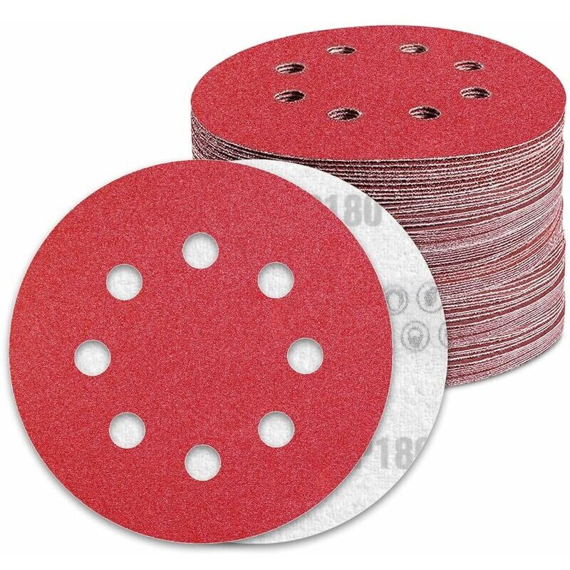foto del prodotto disco abrasivo da 125 mm, carta abrasiva a grana 180, 50 pezzi, disco abrasivo per levigatrice orbitale casuale, 8 fori