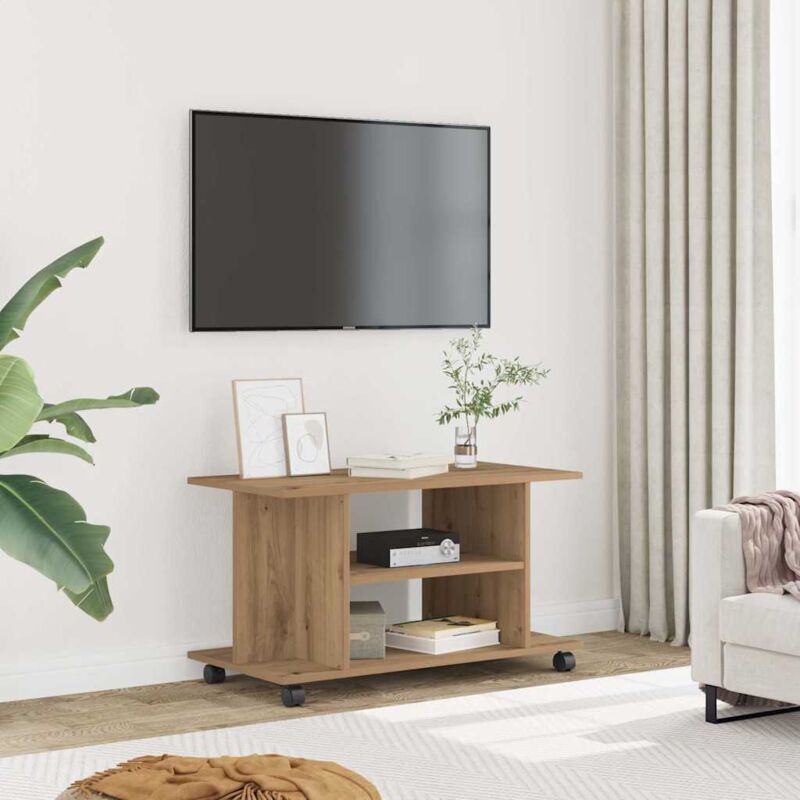 foto del prodotto vidaxl mobile tv ruote rovere artigianale 80x40x45cm legno multistrato