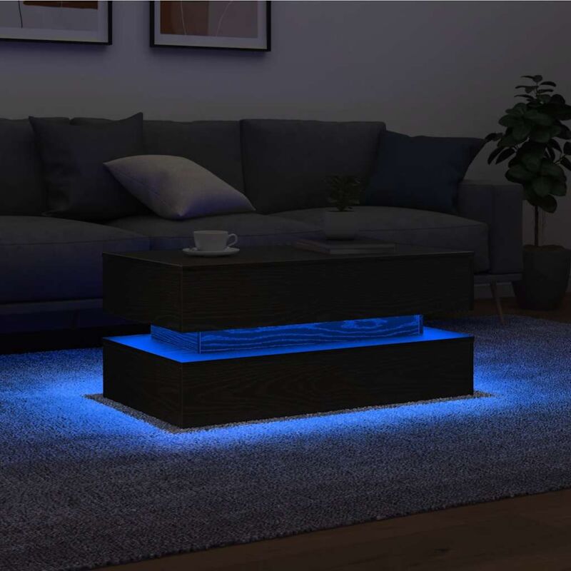 foto del prodotto vidaxl tavolino da soggiorno con luci led rovere nero 90x50x40 cm
