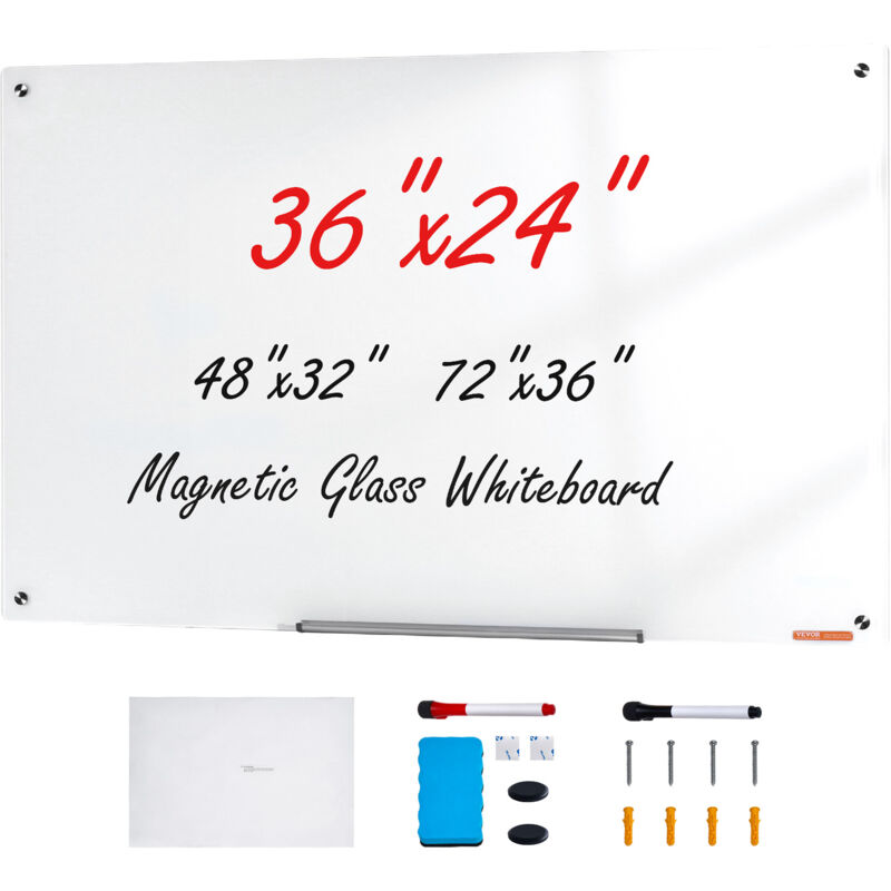 foto del prodotto mophorn vevor lavagna magnetica in vetro cancellabile a secco 90 x 60 cm, lavagna per promemoria da parete, vassoio per pennarelli, per ufficio