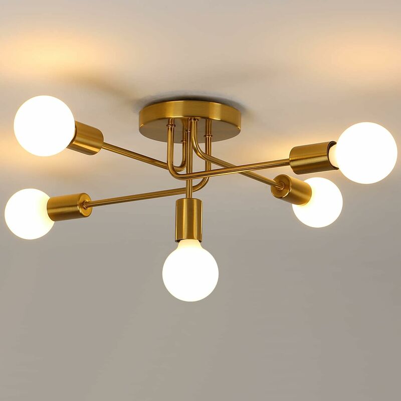 foto del prodotto plafoniera industriale, lampadario a 5 luci e27 plafoniera in metallo, plafoniera oro, lampada da soffitto retr per soggiorno cucina sala da pranzo
