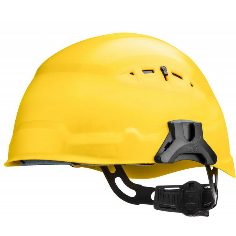 foto del prodotto casco di sicurezza incrociato. giallo