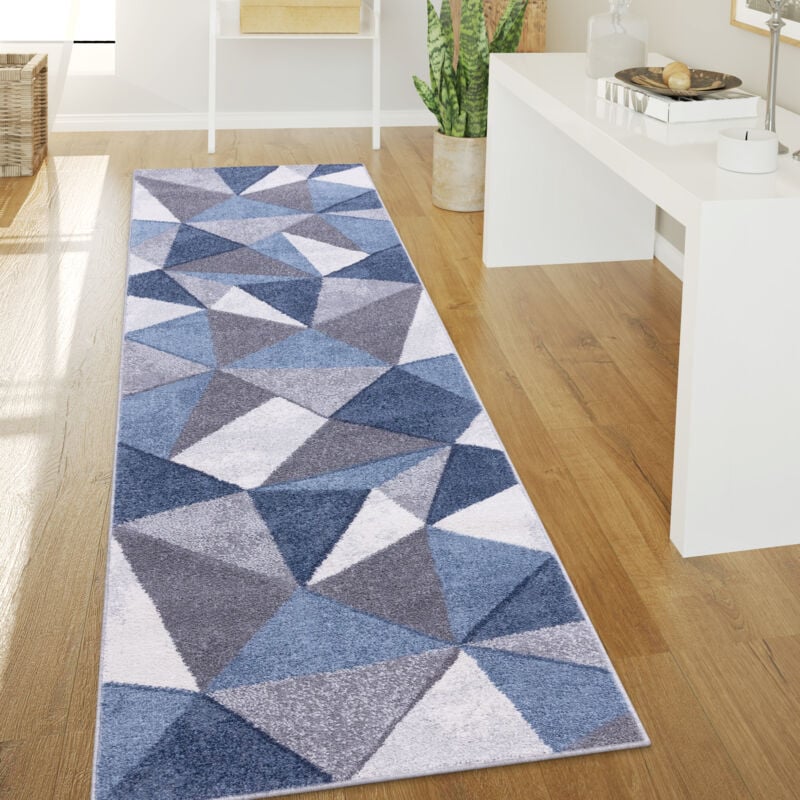 foto del prodotto paco home tappeto salotto pelo corto vintage astratto moderno geometrico motivo diamante 80x150 cm, blu