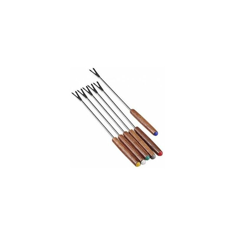 foto del prodotto eva kaufgut kau560362 confezione 6 forchette fonduta in legno scuro stainless steel