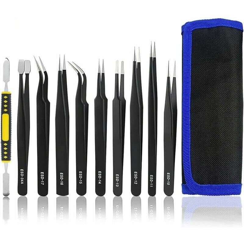 immagine 0 del prodotto 10 pezzi pinzette antistatiche antimagnetiche multi standard in acciaio inossidabile perfette per elettronica di laboratorio, gioielli, bellezza e