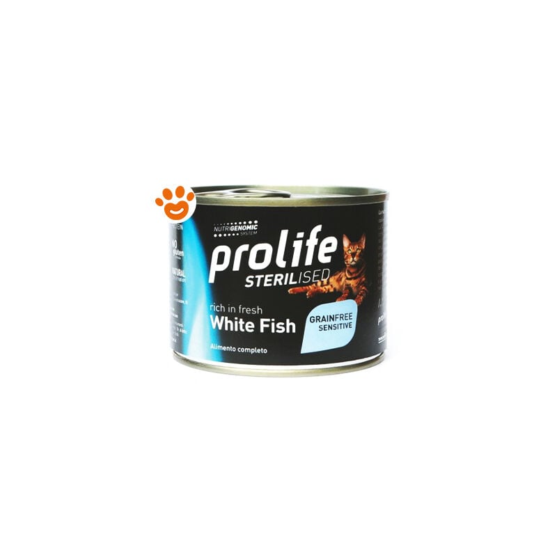 foto del prodotto cat sterilised grainfree sensitive adult pesce bianco cat sterilised grainfree sensitive adult pesce bianco lattina da 200 gr prolife
