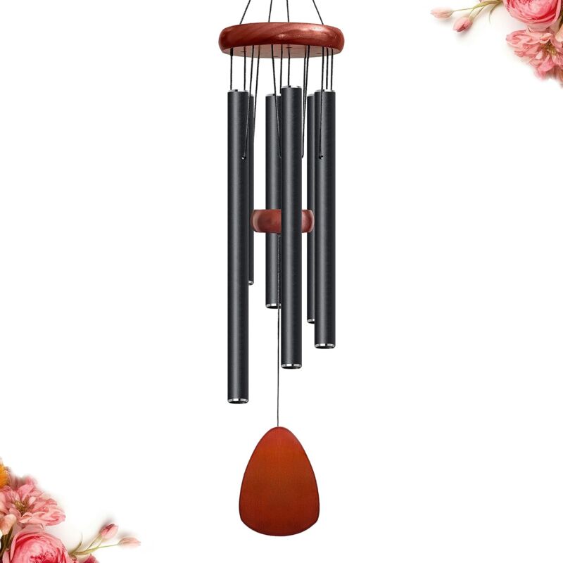 foto del prodotto campanelli eolici neri da 28 pollici per esterni, campanelli eolici decorativi per esterni, carillon commemorativo, regalo ricordo per moglie, mamma,