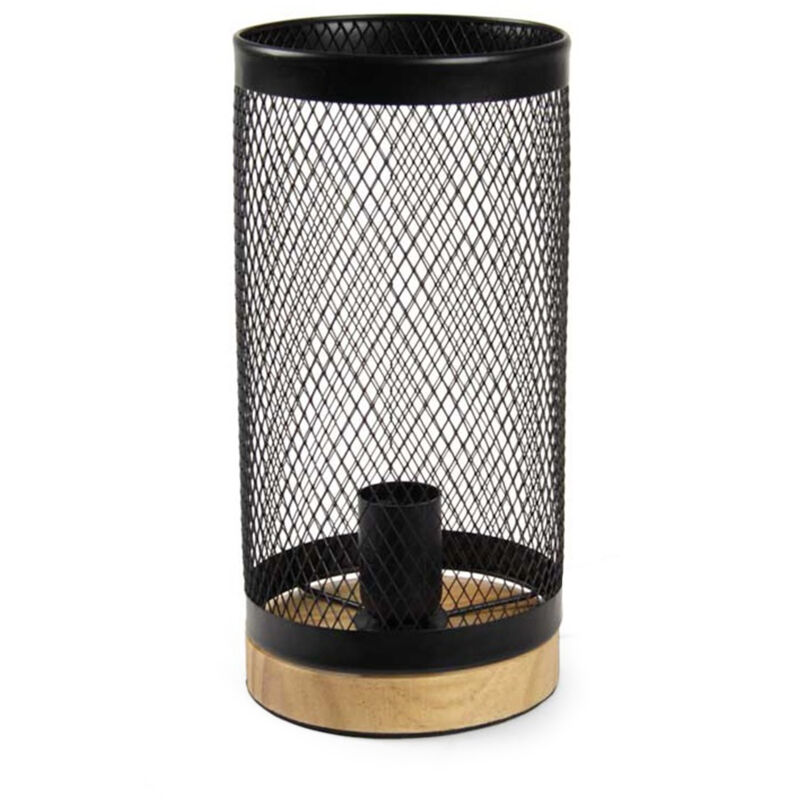 immagine 0 del prodotto lampada da arredo in metallo con base legno a rete 15x14x28cm colore nero