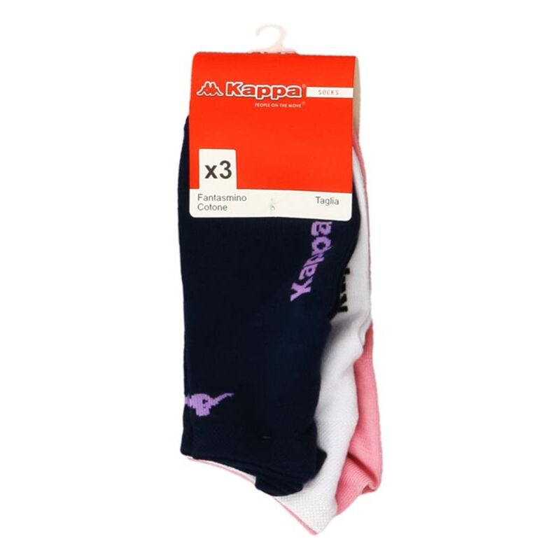 foto del prodotto kappa calza fantasmino taglia 36 38 da donna in maglia jersey e cotone confezione da 3 paia bianco rosa blu okx