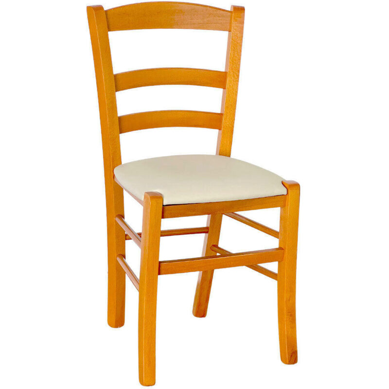 foto del prodotto sedia legno paesana ciliegio con seduta similpelle beige