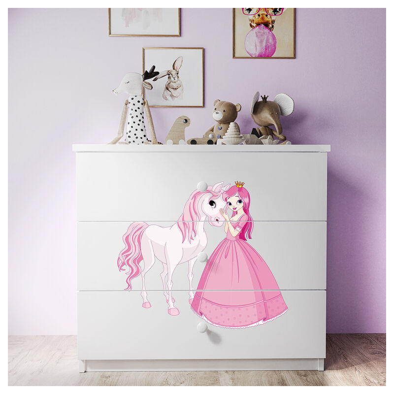 foto del prodotto les tendances kocot kids babydream cassettiera a 3 cassetti la principessa e il cavallo bianco