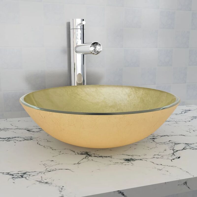 foto del prodotto prolenta premium furniture limited lavandino in vetro temperato 42 cm dorato