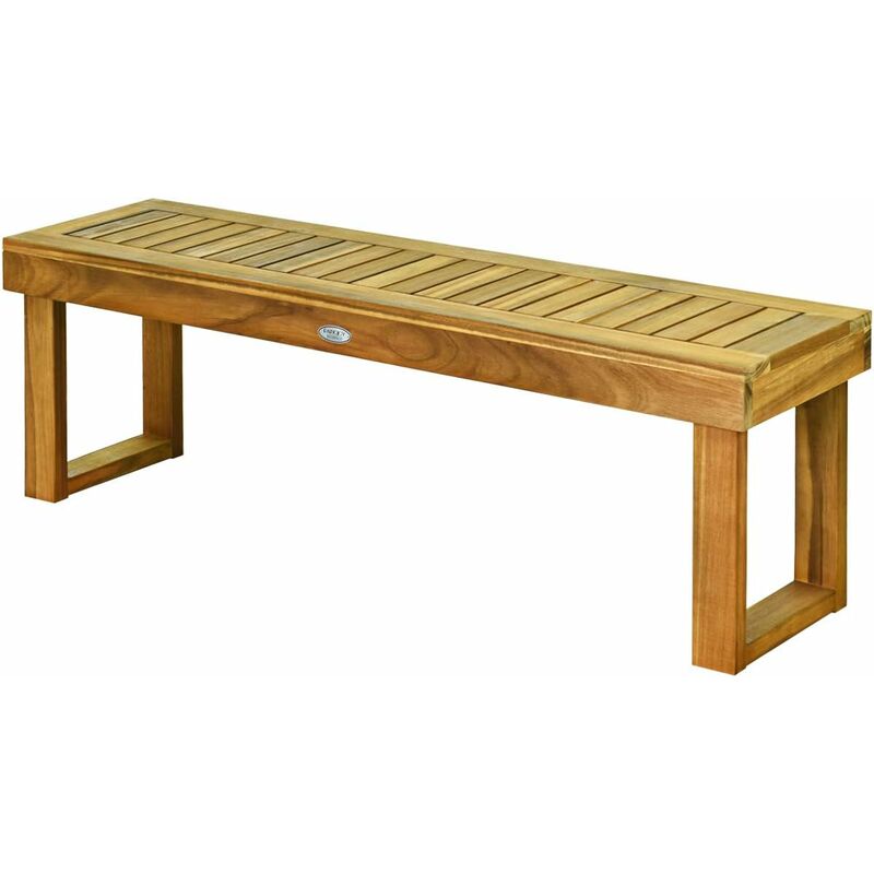 foto del prodotto relax4life panchina da giardino in legno di acacia, panca sedia senza schienale o braccioli, sedile traspirante a doghe e gambe grosse, sgabello