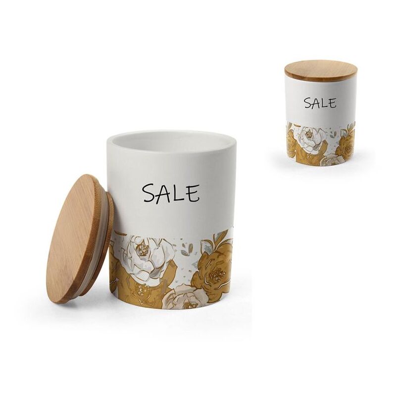 foto del prodotto barattolo tondo per sale in ceramica con tappo in legno 10x13 cm rose