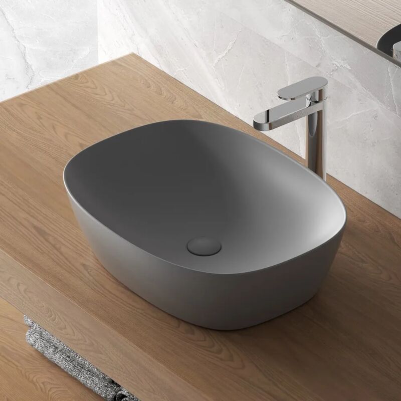 foto del prodotto inbagno lavandino da appoggio ovale 50x38 cm grigio scuro opaco tokyo