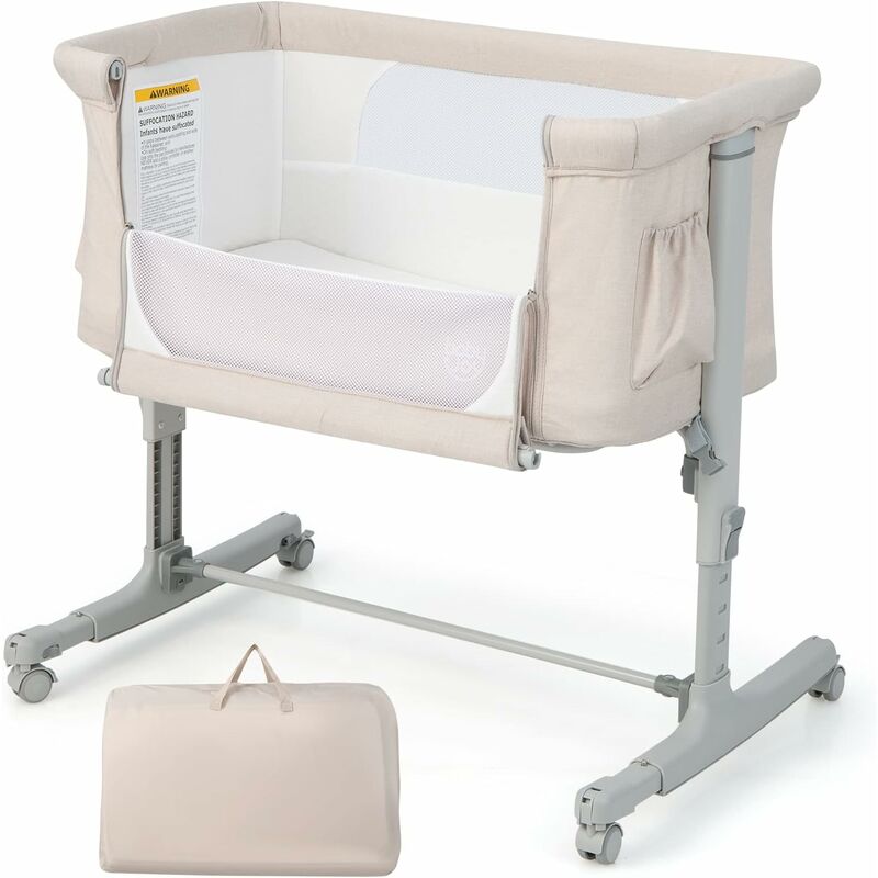 immagine 0 del prodotto goplus culla per bambini 3 in 1, dormeuse portatile con modalit culla, materasso rimovibile, altezza regolabile, tasche portaoggetti e ruote