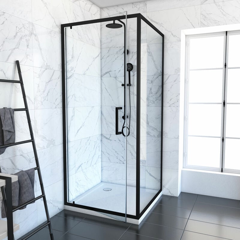 foto del prodotto aurlane porta doccia girevole e parete laterale fissa 90x90x200 profili nero opaco crush pivotante