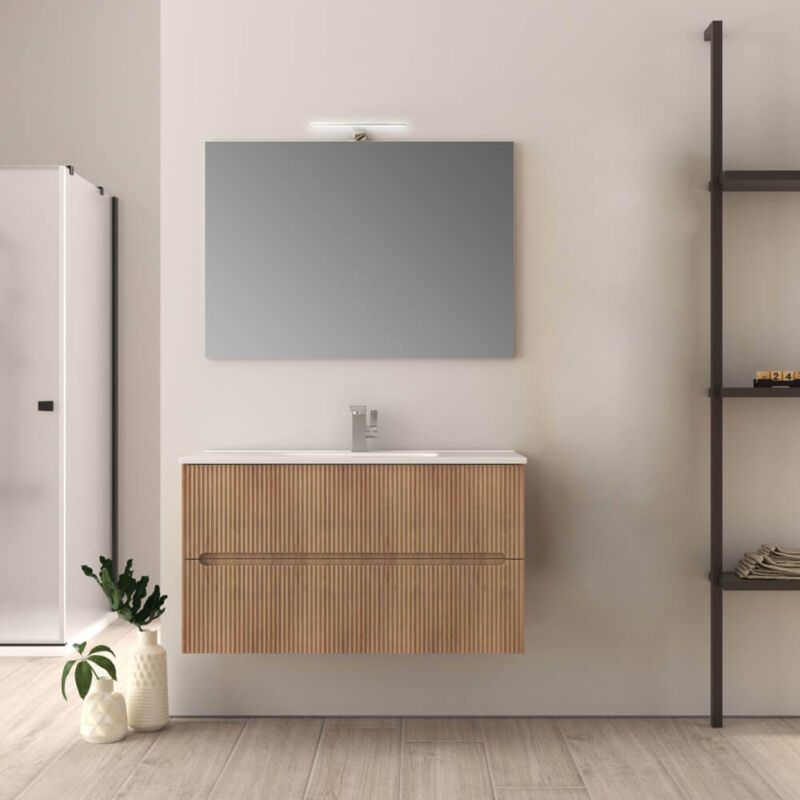 foto del prodotto mobile da bagno cannettato 100 cm rovere tabacco riga