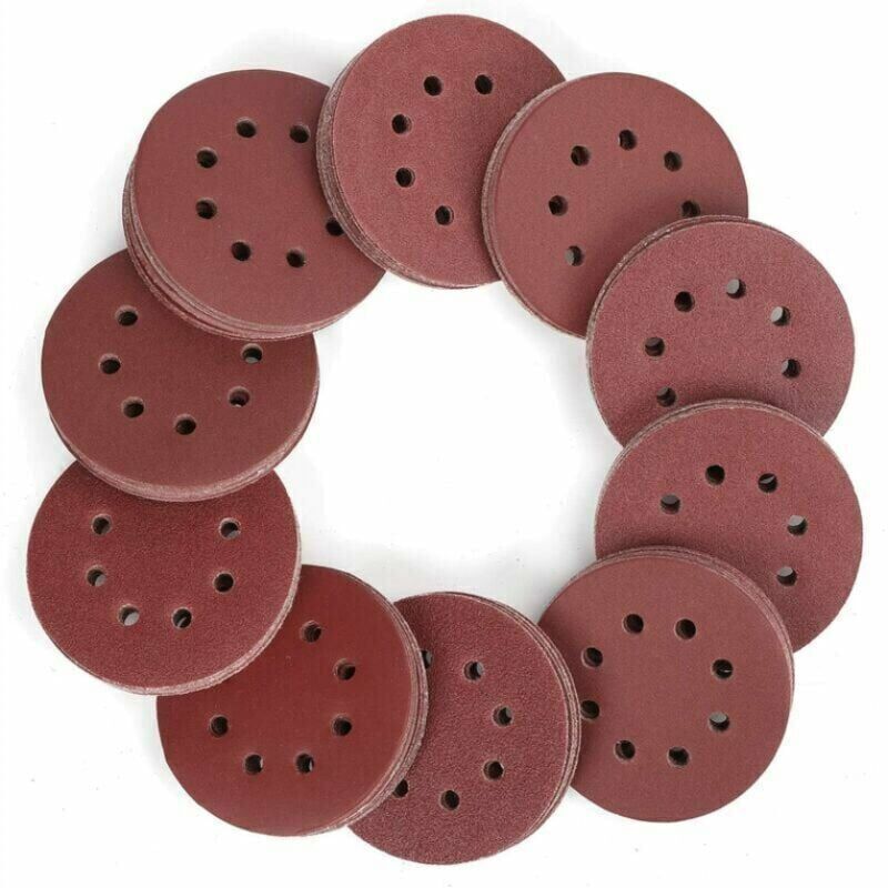 foto del prodotto 150 pezzi di dischi abrasivi, dischi abrasivi da 125 mm con 8 fori, grana 60, 80, 100, 120, 150,180, 240, 320, 400, 600 per lucidatura, rimozione