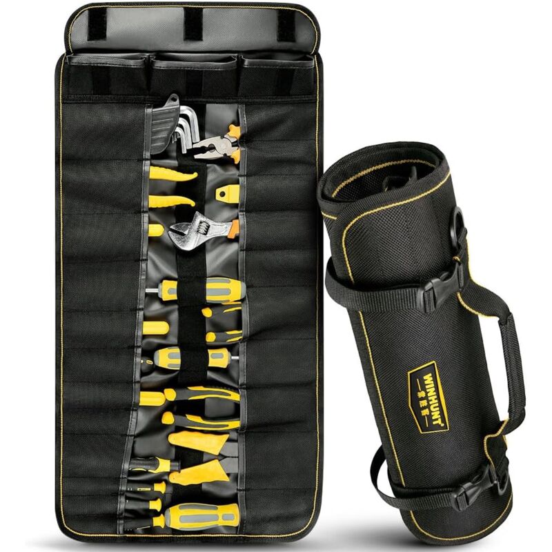 foto del prodotto rotolo portautensili, borsa portautensili con 25 tasche, 68,5 cm x 36 cm, per fai da te, elettricisti, falegnami, meccanici 25 tasche 