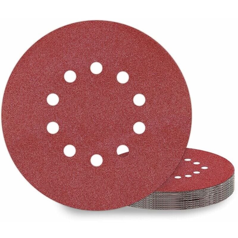 foto del prodotto dischi abrasivi da 225 mm, 10 pezzi, grana p100, 10 fori, dischi abrasivi rotondi da 225 mm, carta vetrata per levigatrice per cartongesso,