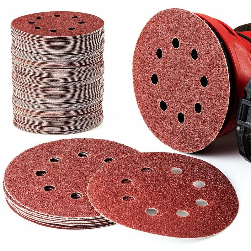 foto del prodotto dischi abrasivi da 125 mm, 180 pezzi, dischi abrasivi con 8 fori, grana 40 60 80 120 180 240 320 400 600 1000 2000 3000 per levigatrice orbitale