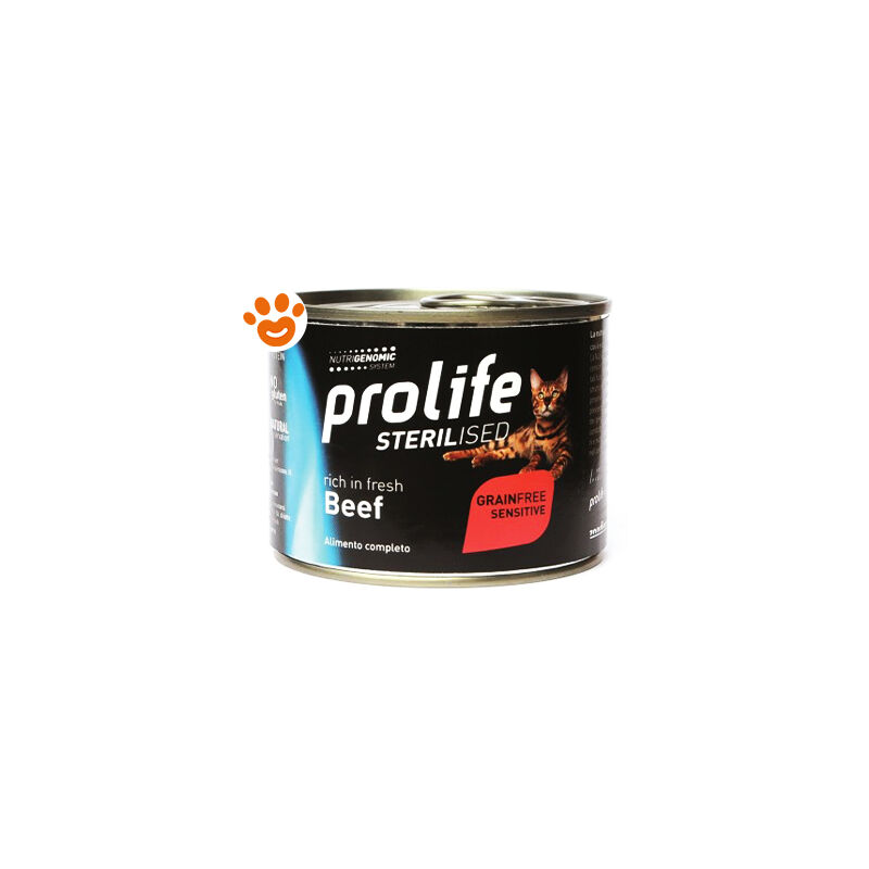 foto del prodotto cat sterilised grainfree sensitive adult manzo cat sterilised grainfree sensitive adult manzo lattina da 200 gr prolife