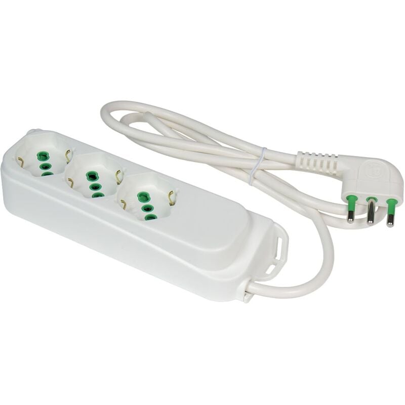foto del prodotto 404600-e multipresa 3 prese bipasso schuko 2p+t 16a cavo 1 m. 3g1 h05vv-f spina a squadra italiana 2p+t 16a - fanton
