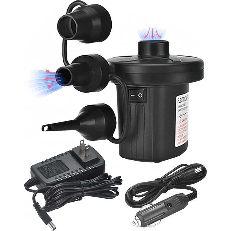 foto del prodotto pompa elettrica gonfiabile, pompa gonfiabile veloce portatile da 110 v ca 12 v cc con 3 ugelli per barche gonfiabili ecc.