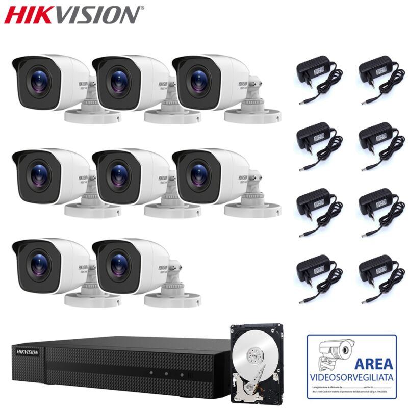 foto del prodotto kit videosorveglianza hikvision dvr 8 canali 8 telecamere 2 mpx hd 500 gb