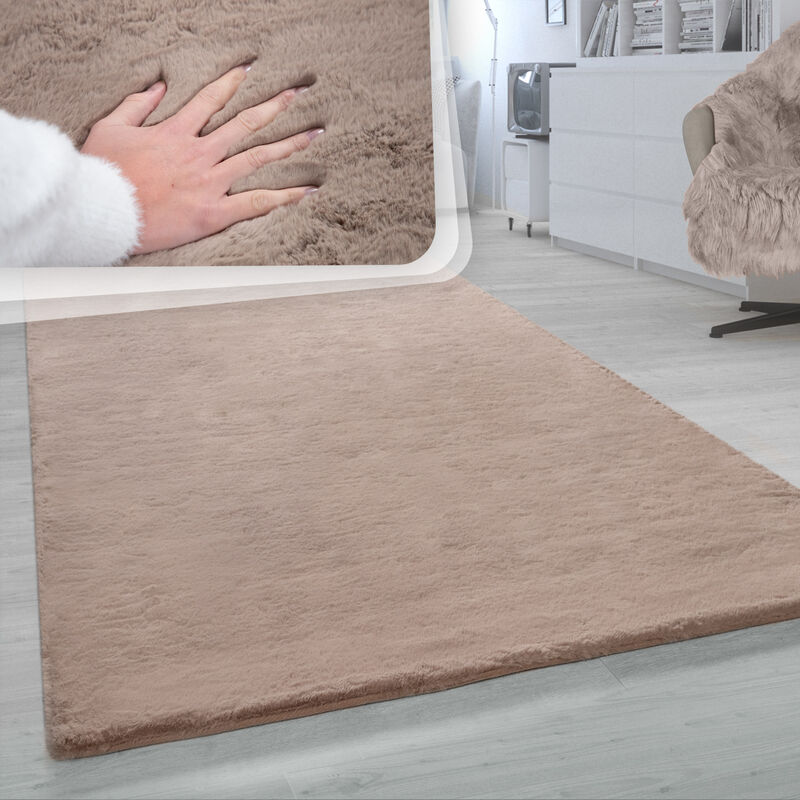 foto del prodotto paco home tappeto a pelo lungo per soggiorno in ecopelliccia ultrasoffice, imitazione pelliccia di coniglio in beige 120x160 cm