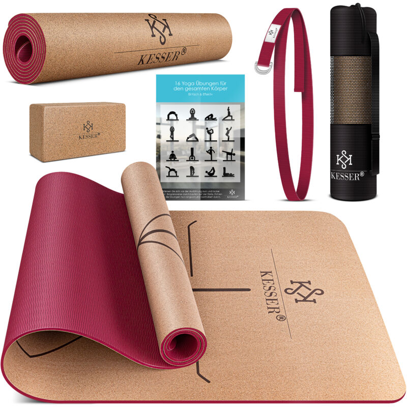 foto del prodotto kesser tappetino da yoga in sughero con borsa per il trasporto e tappetino da ginnastica yoga block tappetino da yoga antiscivolo in gomma naturale