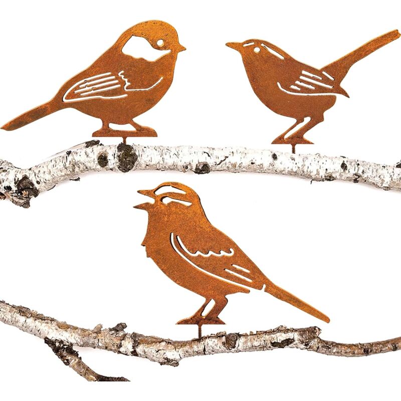 foto del prodotto rusty birds decorazione da giardino per albero, patina di ruggine naturale, decorazione da giardino con fiori retr , cincia, scricciolo, passero