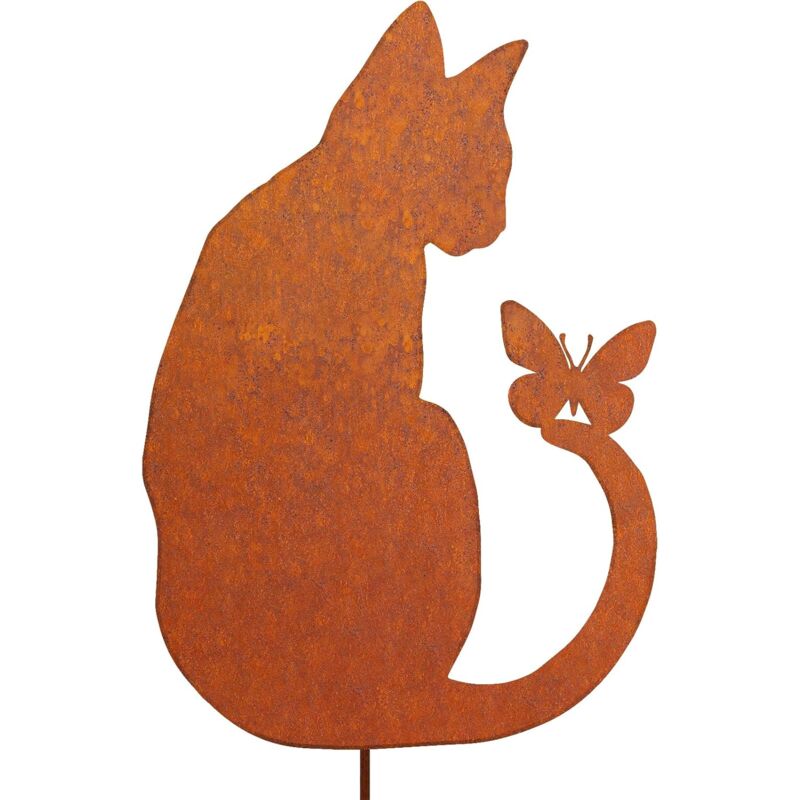 foto del prodotto decorazione da giardino a forma di gatto arrugginito per vaso di fiori, patina di ruggine naturale, decorazione floreale da giardino retr per