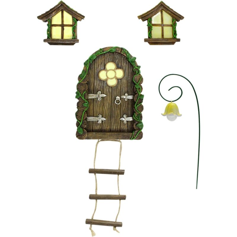 foto del prodotto finestra della casa delle bambole in miniatura, porta che si illumina al buio, alberi, arte, scultura, decorazione, miniature, giardino, finestra
