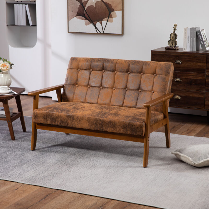 foto del prodotto divani dritti 2 posti, divano relax soggiorno, poltrona in legno, 114x48x75cm, marrone
