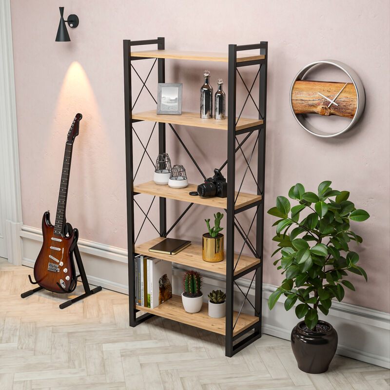 immagine 0 del prodotto scaffale a terra sk rping axlxp 180 x 65 x 30 cm libreria con 5 ripiani mobile espositore con telaio in metallo nero color legno en.casa 