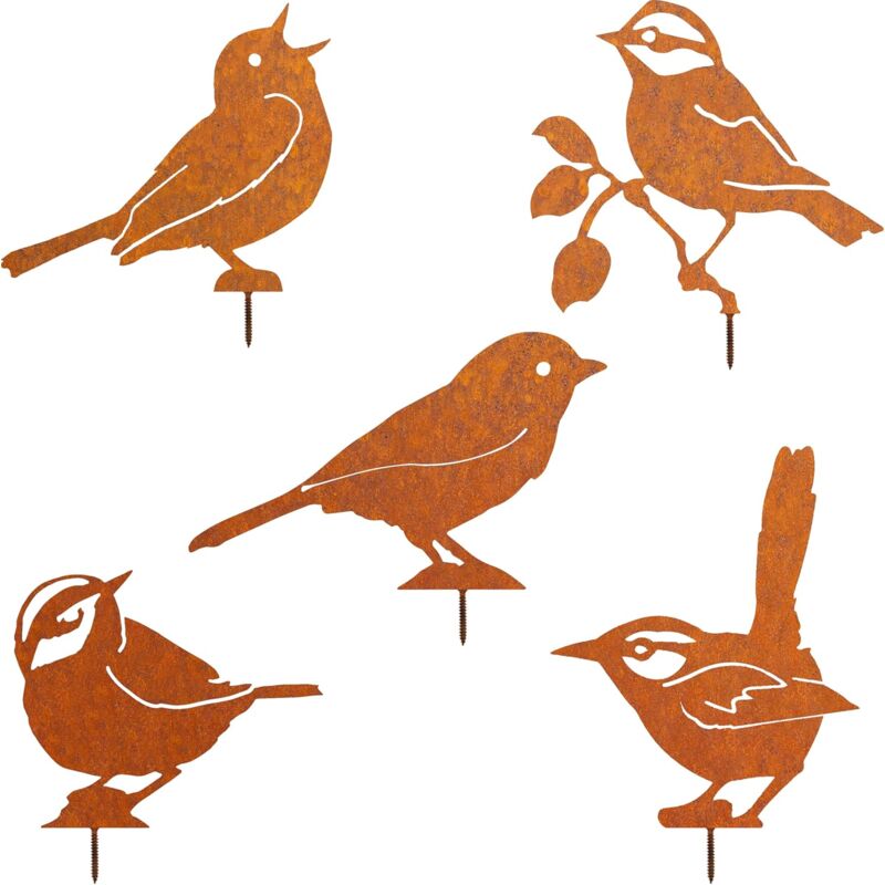 foto del prodotto rusty birds decorazione da giardino per albero, patina di ruggine naturale, decorazione da giardino con fiori retr , cincia, scricciolo, passero