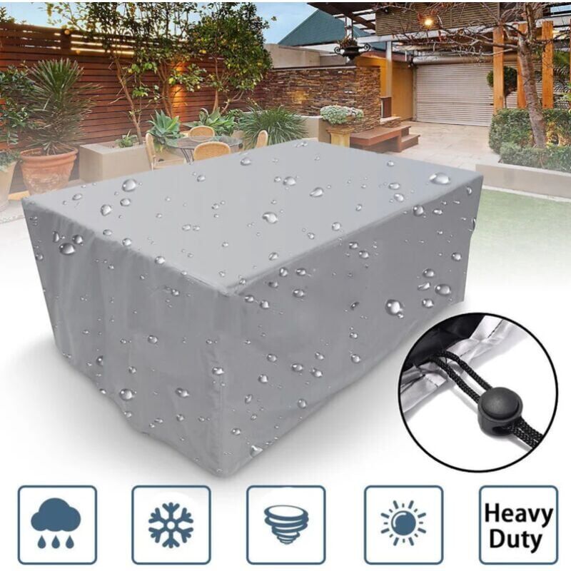 foto del prodotto copertura per mobili da giardino rettangolare, in poliestere, impermeabile, antipolvere, anti uv, per sedia o tavolo da giardino dimensioni 