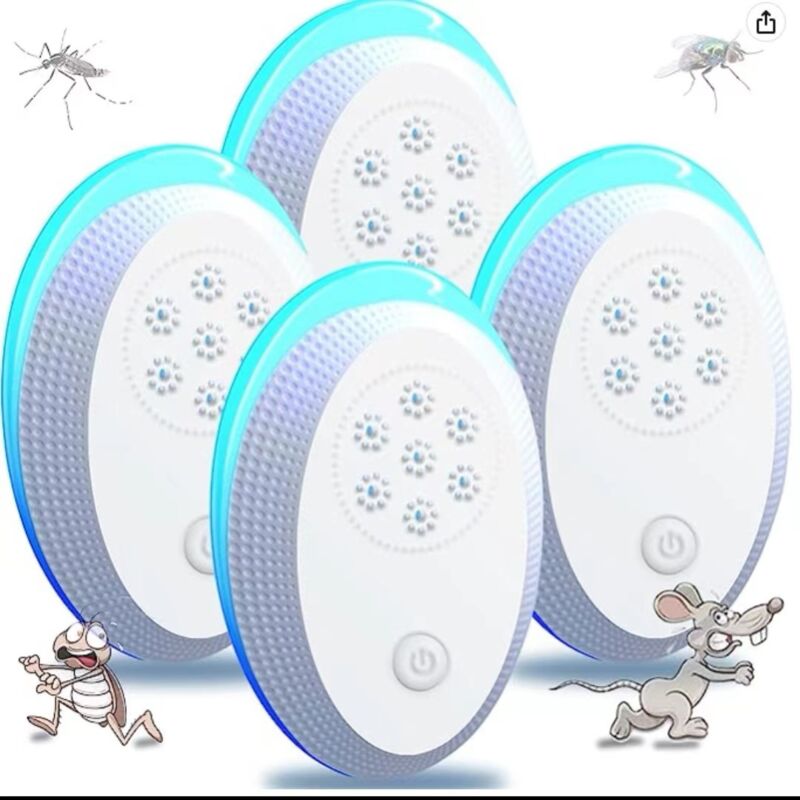foto del prodotto repellente per zanzare ad ultrasuoni, 4 confezioni di repellente per mosche ad ultrasuoni, efficace dispositivo repellente per topi per respingere