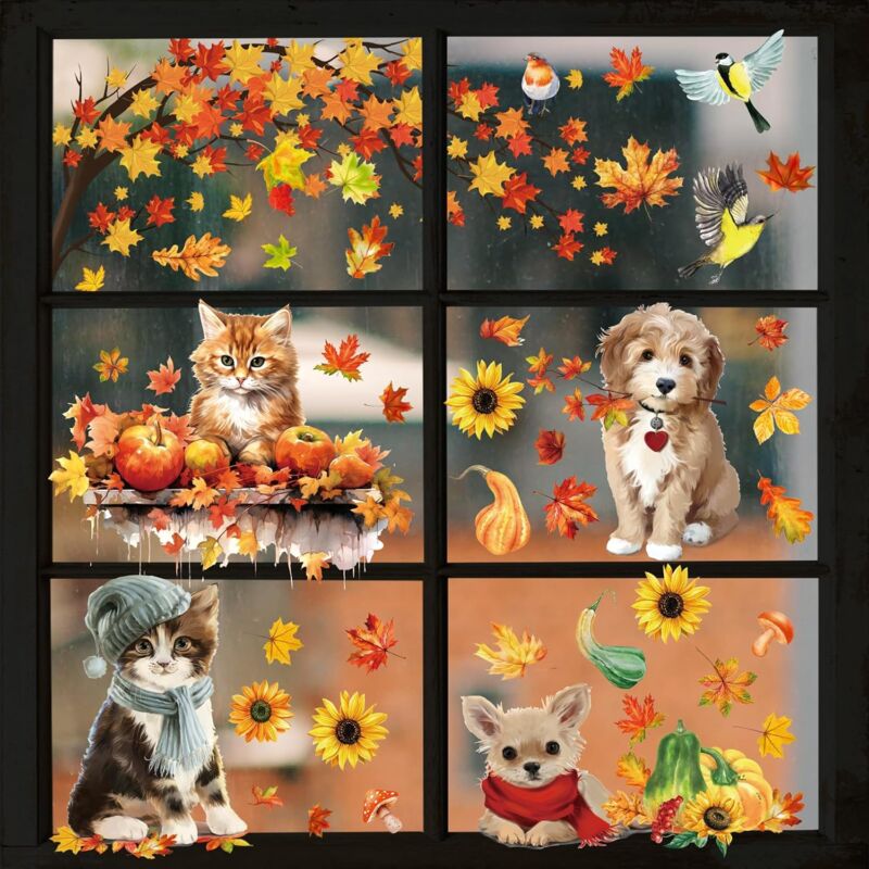 foto del prodotto adesivi per finestre del ringraziamento autunnale decorazione per finestre foglie d acero senza colla adesivo autunnale per decorazioni per
