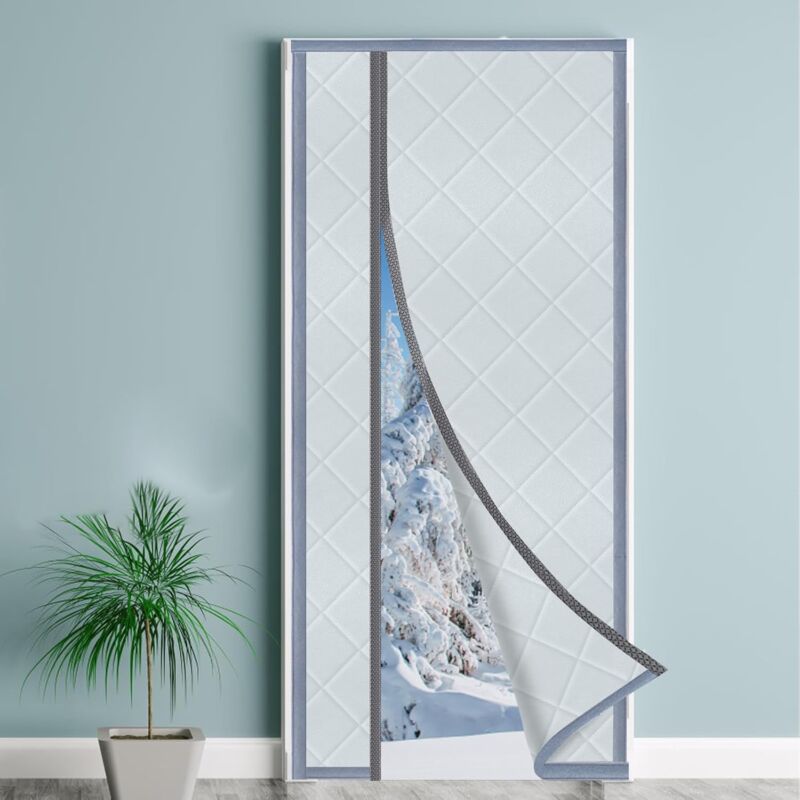 foto del prodotto tenda per porta isolata termicamente 90x210cm, fillis tenda magnetica protezione termica in pelle pu tenda antivento spessa isolata copriporta