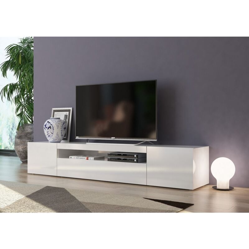 foto del prodotto mobile 200 basso bianco moderno porta tv soggiorno con 2 ante ribalta