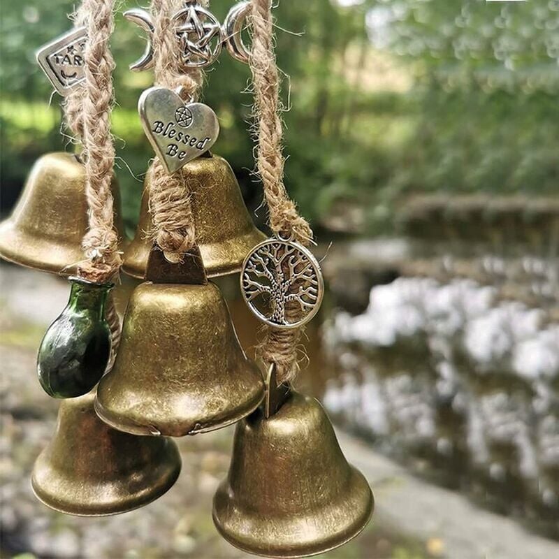 foto del prodotto campanelli rotazionali da strega, ciondolo di protezione per porte, campanelli eolici boh mien da appendere per portico, giardino, finestra 48 mm, 6