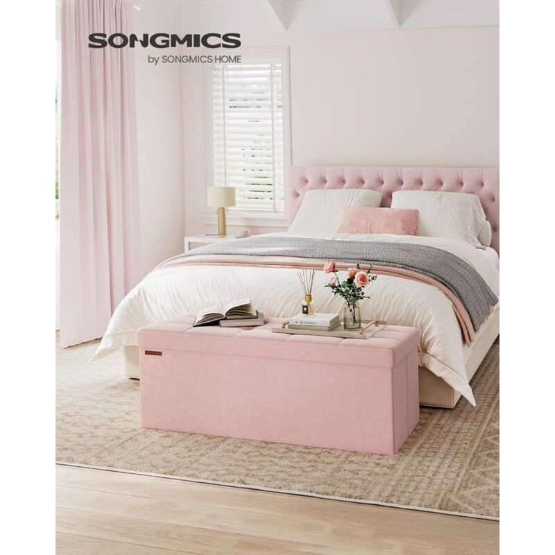 foto del prodotto songmics cassapanca, pouf contenitore, poggiapiedi pieghevole da 38 x 110 x 38 cm, ottomano, regge fino a 300 kg, per soggiorno, camera da letto,